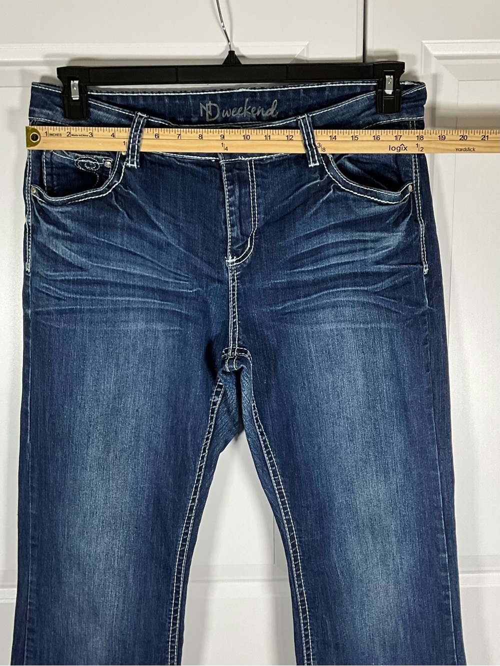 ND Weekend Jeans Size 16 Dark Blue Wash Flare Embellished Pockets Stretch - Picture 7 of 8